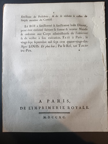 LOIS ARRETES DECRETS - PROCLAMATION DU ROI - Décret Assemblée - 27 Sept 1790 - Imagen 2 de 2