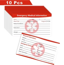 10 Pcs Emergency Medical Information ID Card Medical Alert Card for Wallet Phone