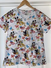 Disney Women's Scrub Top Size S Mickey and Pluto I Love My Best Friend