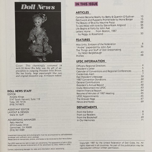 LOT: Doll News Magazines, 1987, Complete Year, Vintage, UFDC, 4 Issues, MINT - Picture 3 of 10