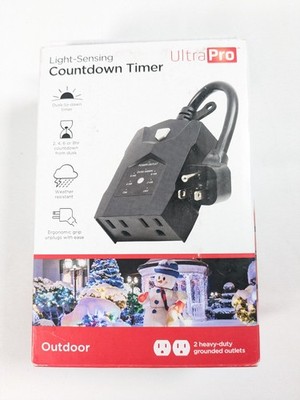 Ultra Pro Photocell Timer Light Sensing Dusk to Dawn 2-Grounded Outlet Black 