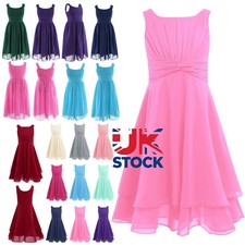 Kids Pleated Chiffon Flower Girl Dress Wedding Bridesmaid Party Prom Gown Dress