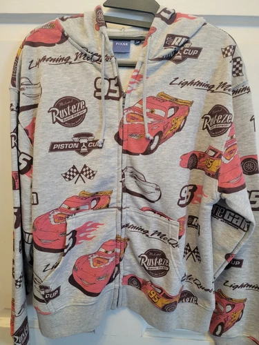ALEXANDER MCQUEEN Felpa con cappuccio Lightning McQueen Pixar Cars donna zip auto da corsa taglia M nuova senza etichette