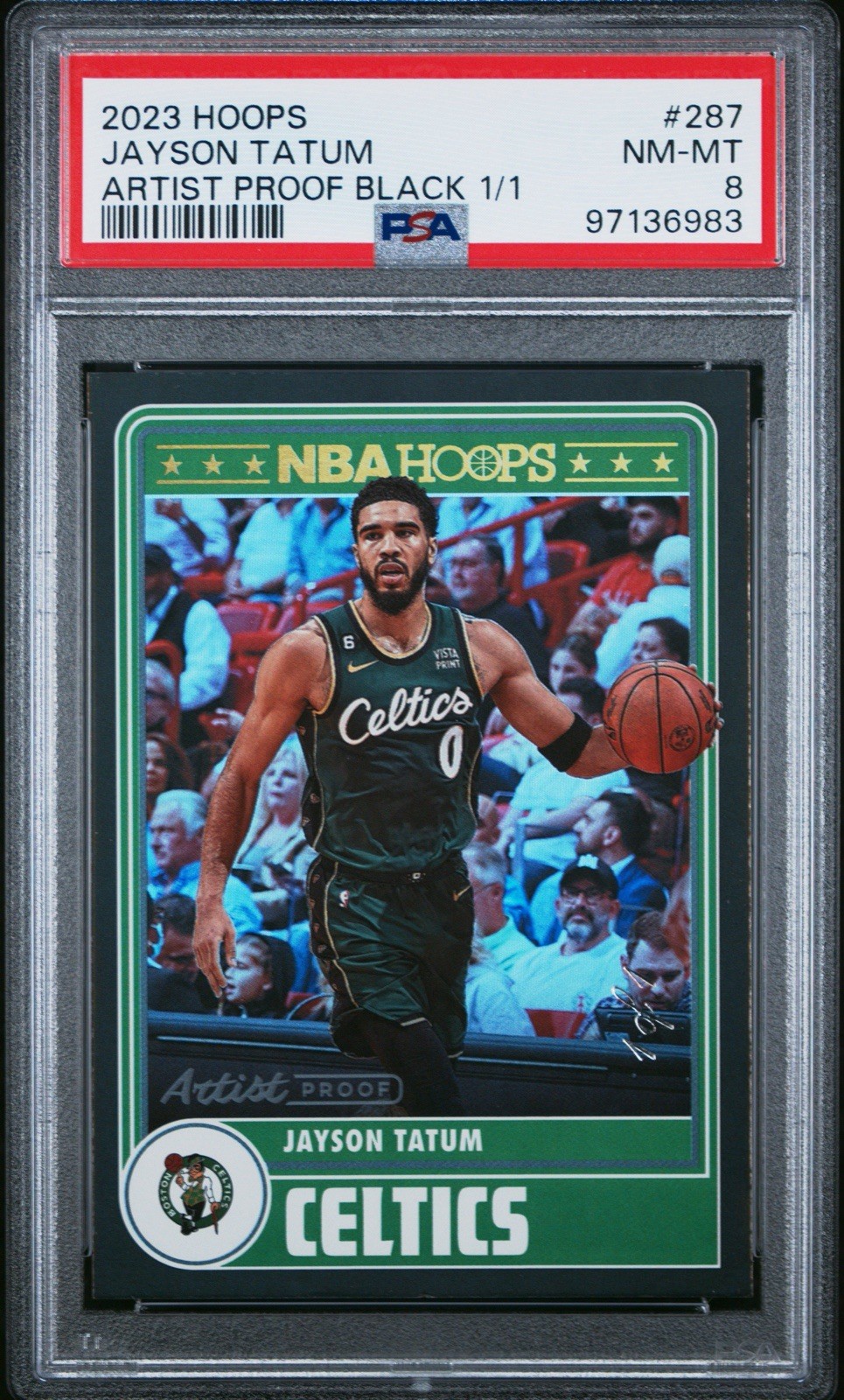 2023 PANINI NBA HOOPS #287 JAYSON TATUM ARTIST PROOF BLACK 1/1 PSA 8