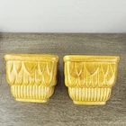 Set Of 2 Haeger USA Planter Low Vase 243 Patterned Glazed Golden Yellow 5 Inch