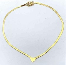 14K Yellow Gold Italian Herringbone Chain Heart Charm Bracelet TLC 0.65g