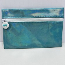 Ipsy Teal Iridescent Makeup Bag Cosmetic Pouch Zipper Travel Case