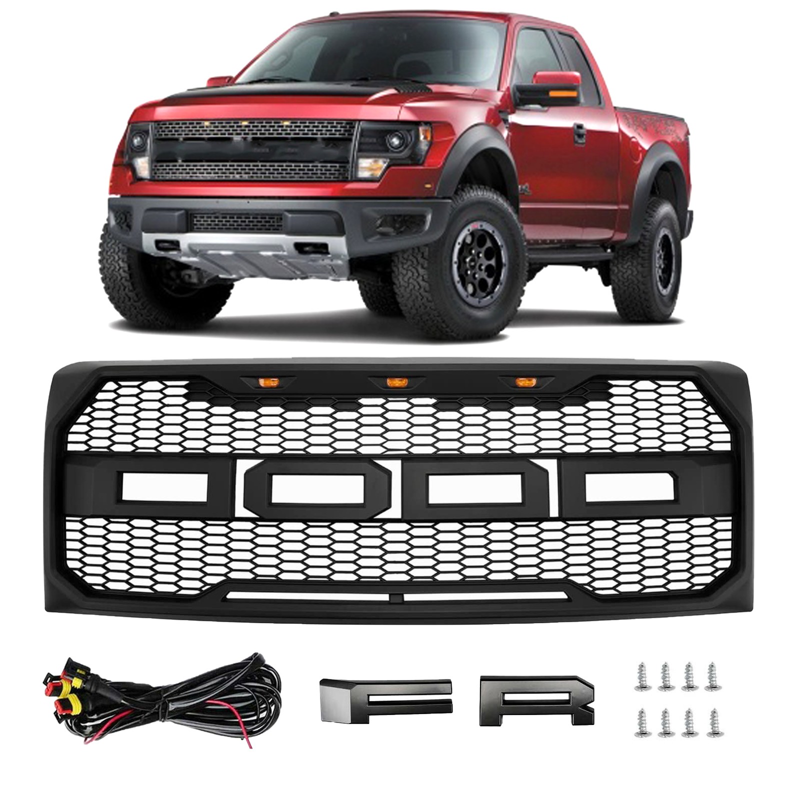 For 2009-2014 Ford F150 F-150 Front Bumper Grille Hood Grill Raptor Style Black