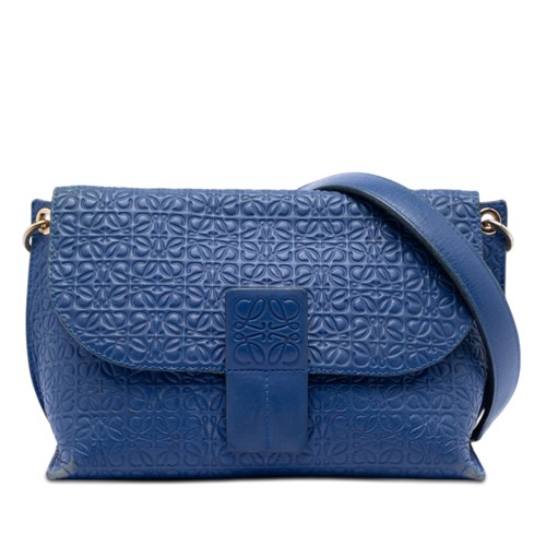 LOEWE Leather Repeat Anagram Avenue Crossbody Pre-Loved Bag Blue