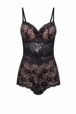 Black Lace Mesh Floral Bodysuit Adjustable Straps Stretch