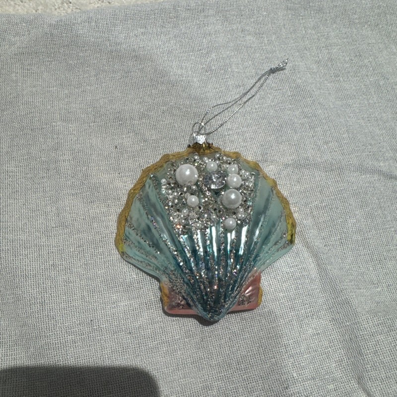 Seashell Glass Christmas Tree Ornament Glitter Pearls Sea Beach