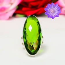 Green Peridot Gemstone 925 Sterling Silver Handmade Jewelry Ring Gift For