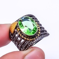Green Amethyst Black Rhodium 925 Sterling Silver Ring S.8 R2447530, Christmas