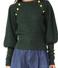 Veronica Beard Green Merino Wool Gold Button Sweater Women's Medium