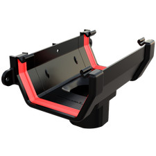 uPVC Black Square Squareline Gutter Running Outlet - Freefoam Freeflow