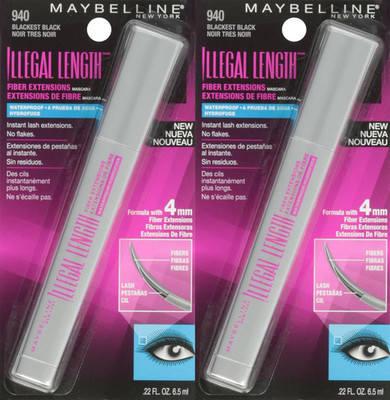 Maybelline Illegal Length Mascara 2 Pack 930 Blackest Black Fiber Lash Set