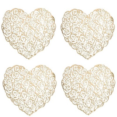 Heart Rose Flower Placemats Pressed Vinyl Valentine Day Table Mats 4 PCS