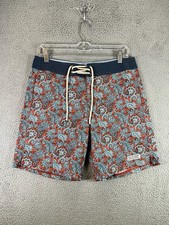 Fair Harbor Swim Trunks Mens 30 Red The Bayberry Paisley Lined Beach Shorts