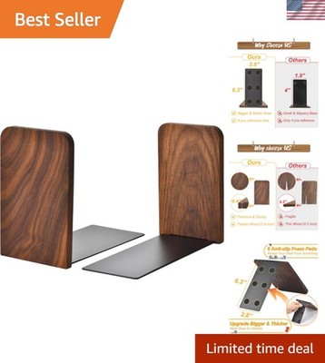 Book Ends, Black Walnut Wooden Bookends for Shelves - Heavy Duty Non-Slip Boo...