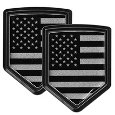 2 Pack Metal Black US American Flag Decal Sticker USA Emblem Flags, USA Bumper
