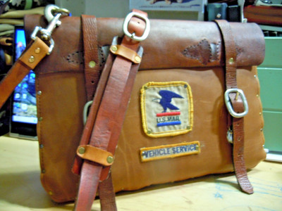 vintage  Satchel Leather Brown Briefcase Messenger mail Bag   #7