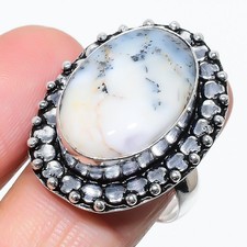 Natural Dendrite Opal Gemstone 925 Sterling Silver Jewelry Ring Size 10 US