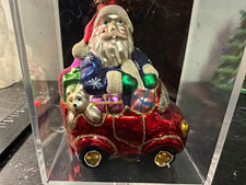 Hand-painted Glass Santa In Red Car Hanging Ornament Multicolor 4 In Christmas