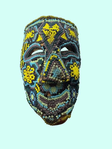 Huichol Mexican Folk Art Wall Art Beaded Tribal Face Mask