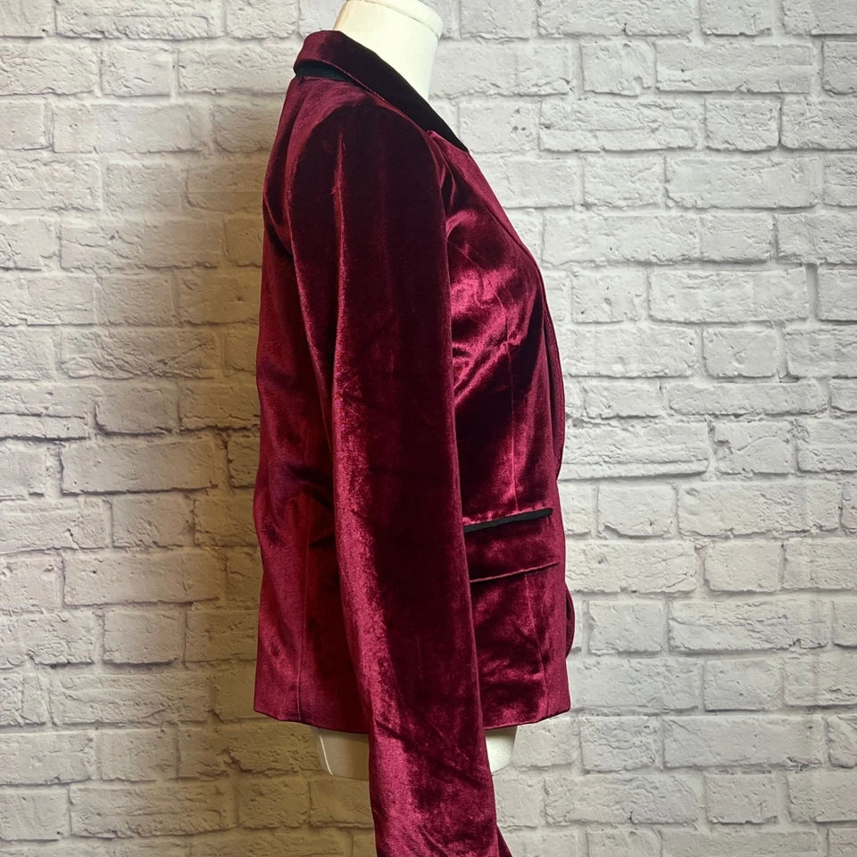 Blazer chaqueta de un solo botón para mujer Ark & Co. M de terciopelo borgoña Foto 3 de 4
