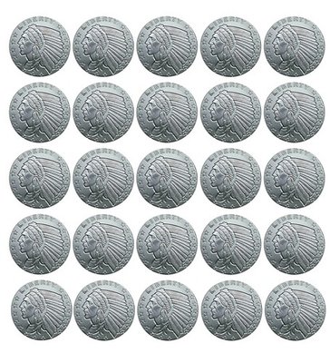 #ad Lot of 25 1 4 0.25 Troy Ounce .999 Silver Incuse Indian Round $355.59
