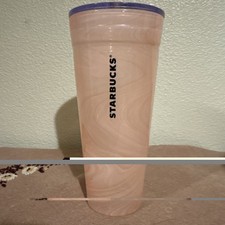 2017 Rare Starbucks Glass Tumbler Coral Pink Marble Cup Swirl Venti 20oz w/lid