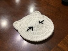 Crochet Cat Coaster WHITE