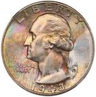 1943 Toned Washington Quarter NGC MS 65 See Video Toning Silver Coin 25C