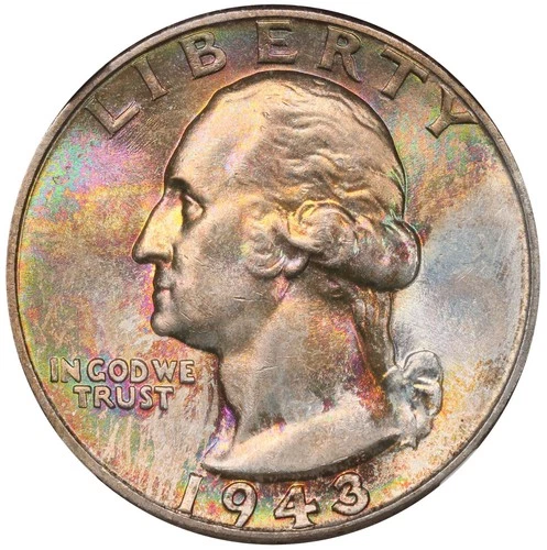 1943 Toned Washington Quarter NGC MS 65 See Video Toning Silver Coin 25C