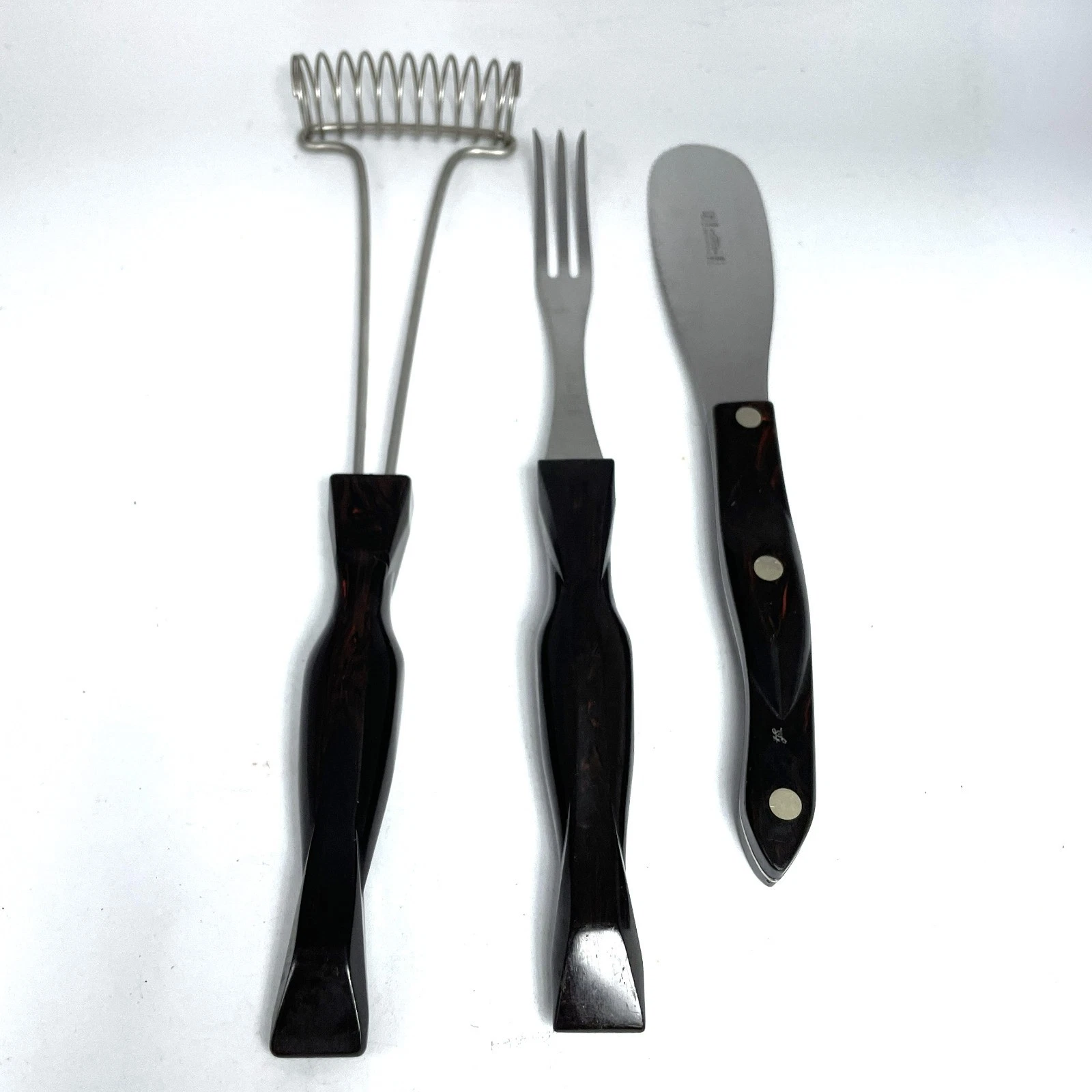 CUTCO 3 Piece Lot Turning Fork 1726 Spatula Spreader 1768 Whisk 1714 Brown Swirl