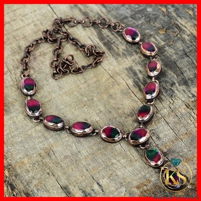 Copper Oval Multi Tourmaline Stone Chain Electroformed Sister Necklace Jewelry