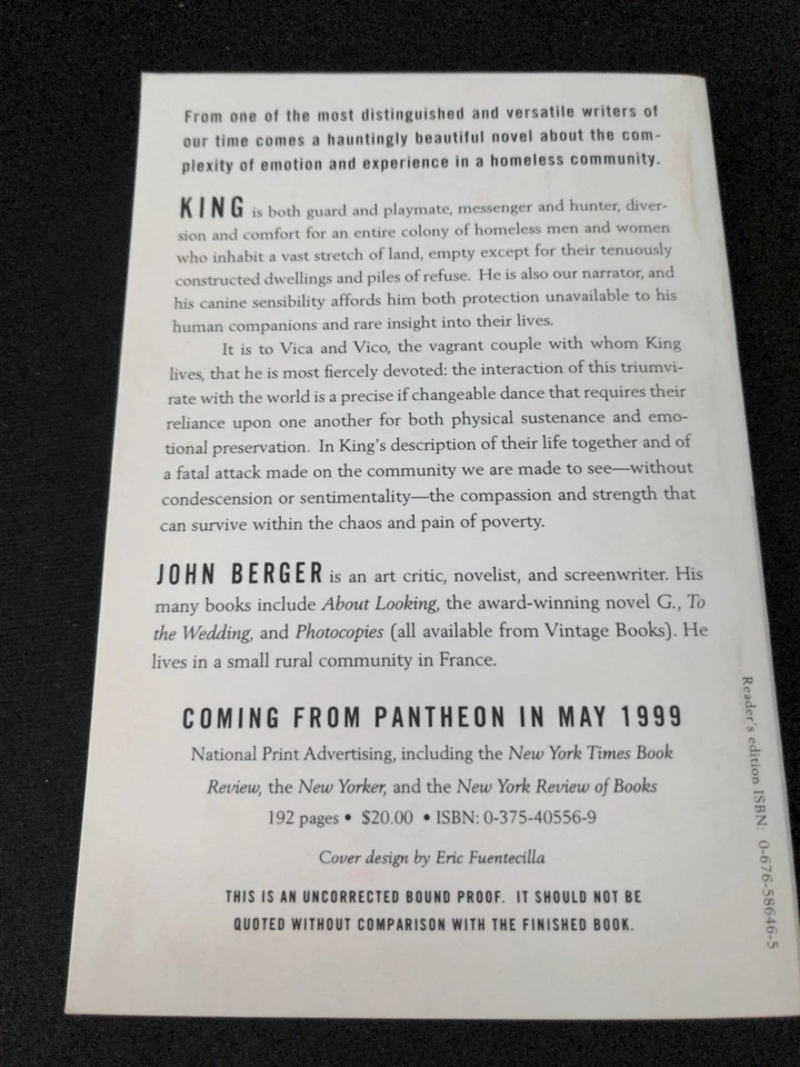 Uncorrected Proof King : A Street Story by John Berger 1999 PB ARC  - Image 4 of 4