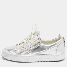 Giuseppe Zanotti Frankie Size 39 Silver Leather Lace Up Sneakers
