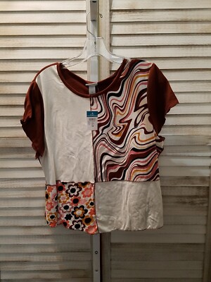 Rue 21 Plus Womens Crop Top Size 3X Brown White Designs Stretch Short Sleeve 