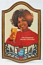 Vintage Old Style Beer W/ Girl Heileman Brew Co Embosograph Sign Dist Old Stock