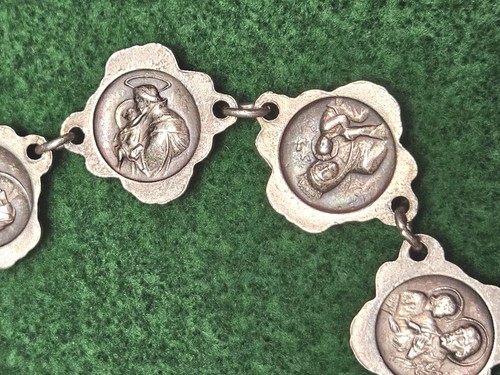 Vintage Mary Sterling Silver Catholic Rosary Bracelet Rose Saints Link HMH Heavy - Picture 6 of 20