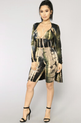 Fashion Nova NWT RARE Pink 3PC Green Tie Dye Cardigan Biker Short Tank Set  XS | eBay