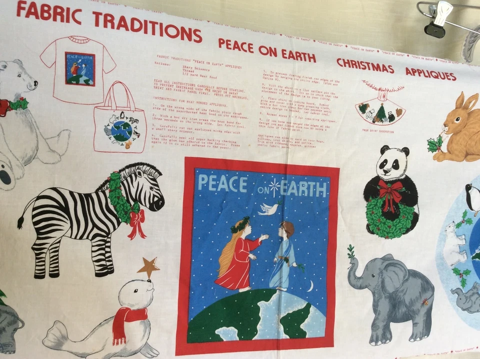 Fabric Panel HOLIDAY Christmas Appliques Fabric Traditions Peace on Earth Zebra - Image 2 of 4