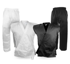 Sleeveless Karate Martial Arts Open Uniform Gi Set Karate Taekwondo, Black White