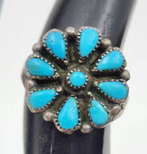 Native American Sterling Silver Turquoise Petit Point Cluster Ring Size 5
