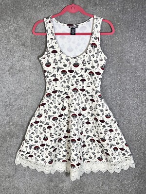Hot Topic Butterfly Mushroom Fit & Flare Dress Juniors Size SM Stretch Pockets