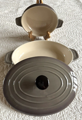 (3 PC) STAUB 9''L x 6.75''W OVAL CERAMIC DISH W/COVER + 5.5''D SMALL BAKER~GREAT!!