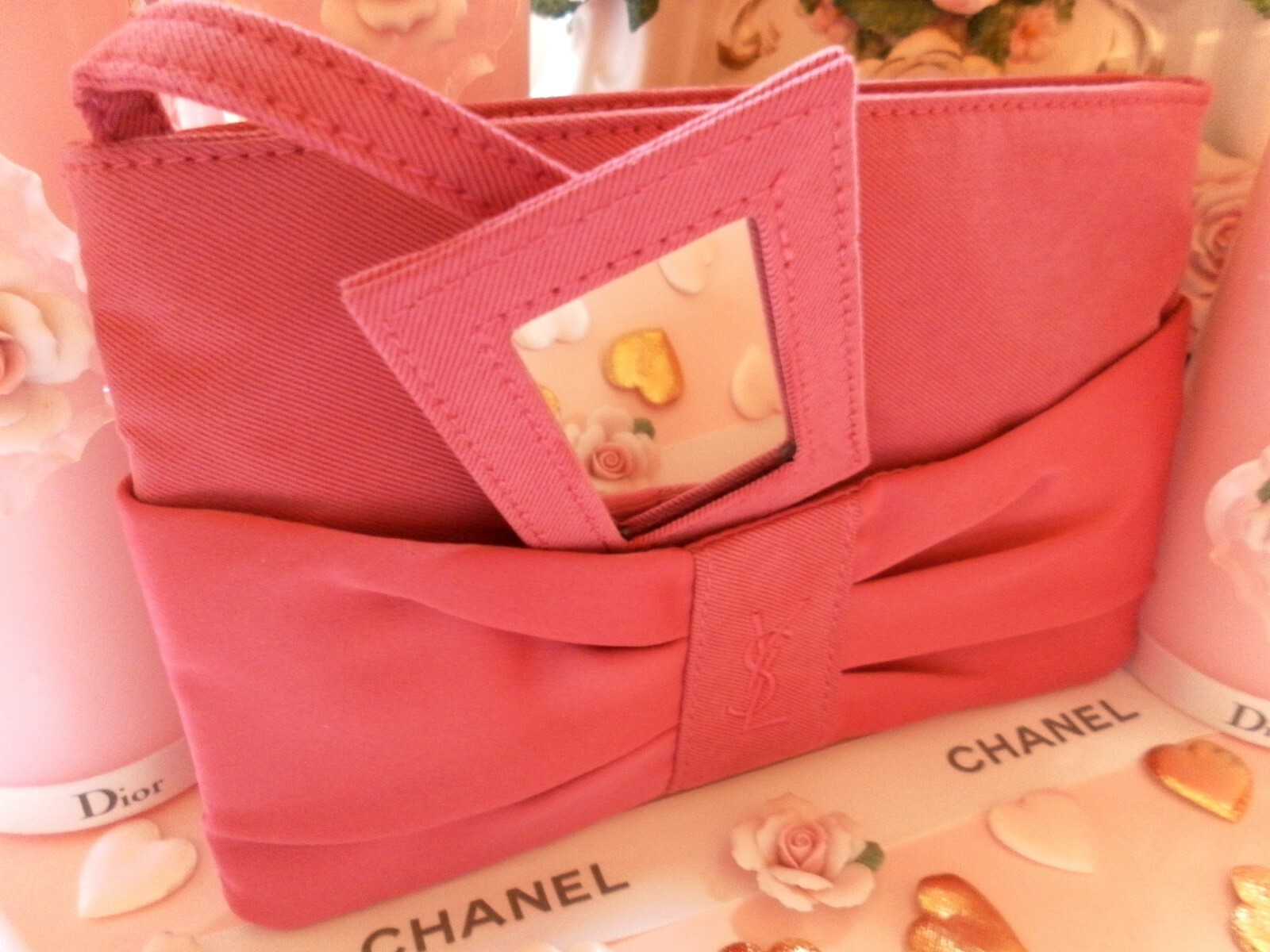 SAINT LAURENT BORSA DA SERA 100% AUTENTICA edizione limitata YSL COUTURE BEAUTY MAKEUP pochette e specchio