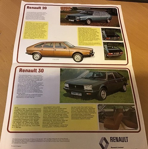 Renault Range Foldout Brochure 1978 Models Published October 1977 - Picture 2 of 3