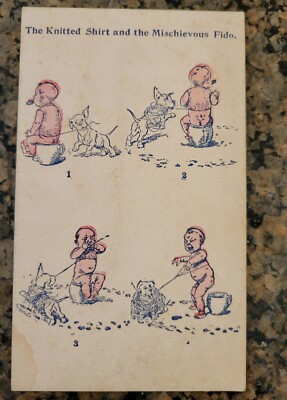 Vintage Unused The Knitted Shirt and the Mischievous Fido Dog Terrier Postcard 